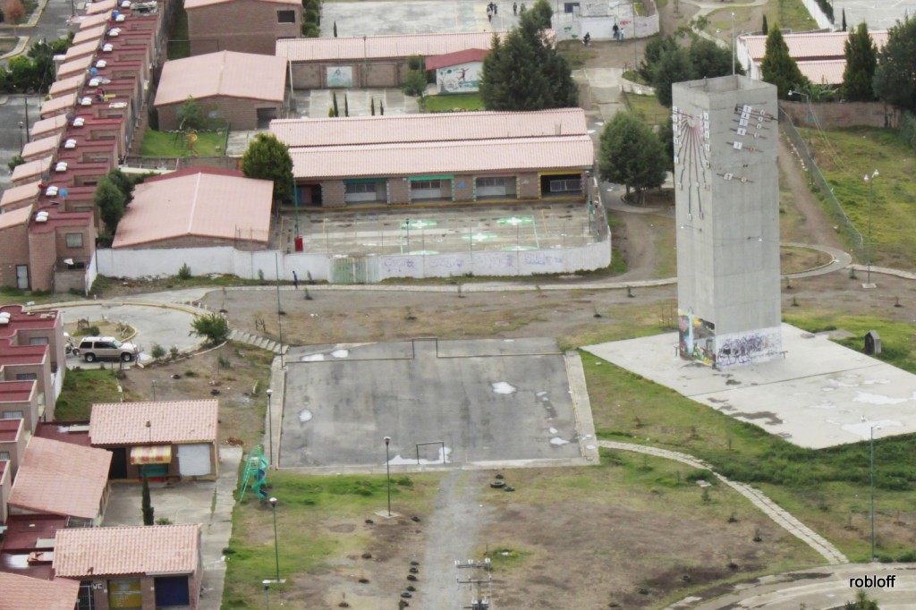 Aerial view of water tower & community center