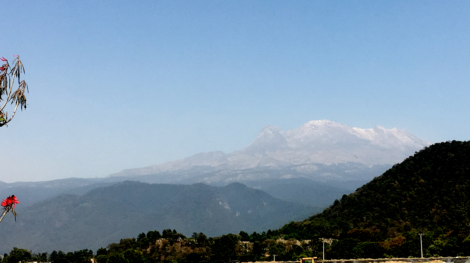 A view of Iztaccíhuatl from the restaurant Los Colorines. 